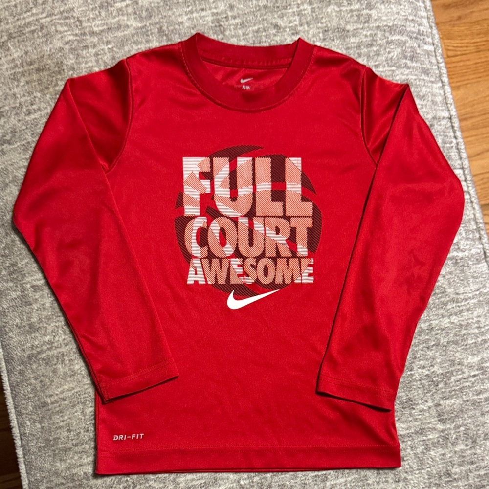 Nike Boys Shirt Basketball XS 6-7 Red Dri fit Long Sleeve Tee